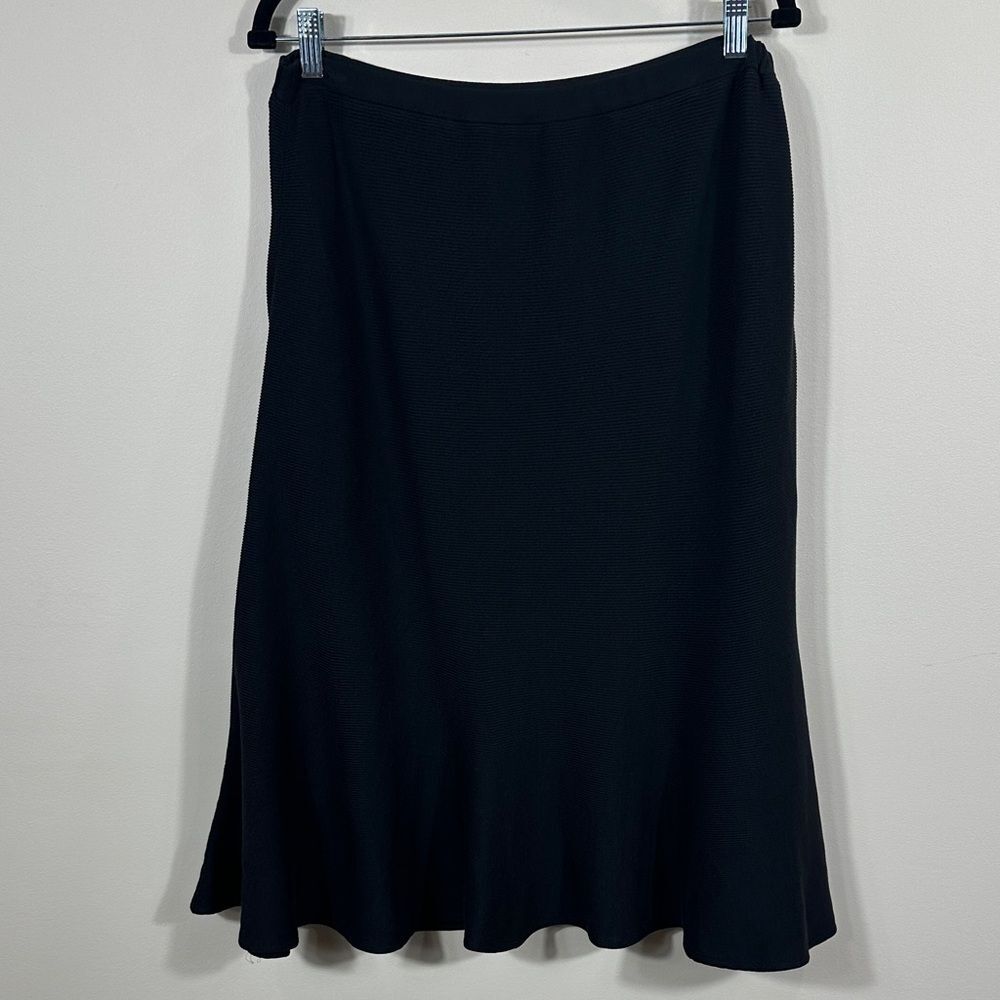 Eileen Fisher Black Silk Lined Stretch Fit and Flare Midi Skirt Women Size Large